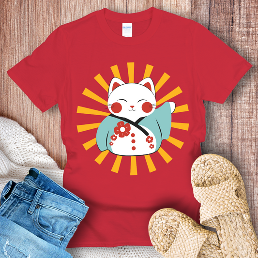 Smiling Lucky Cat Graphic T-Shirt