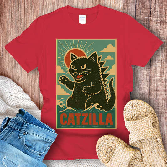Catzilla Takes a Dip in the Sea T-Shirt