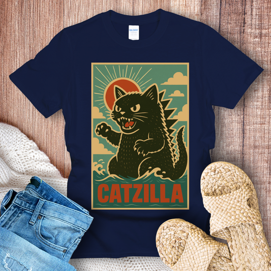 Catzilla Takes a Dip in the Sea T-Shirt
