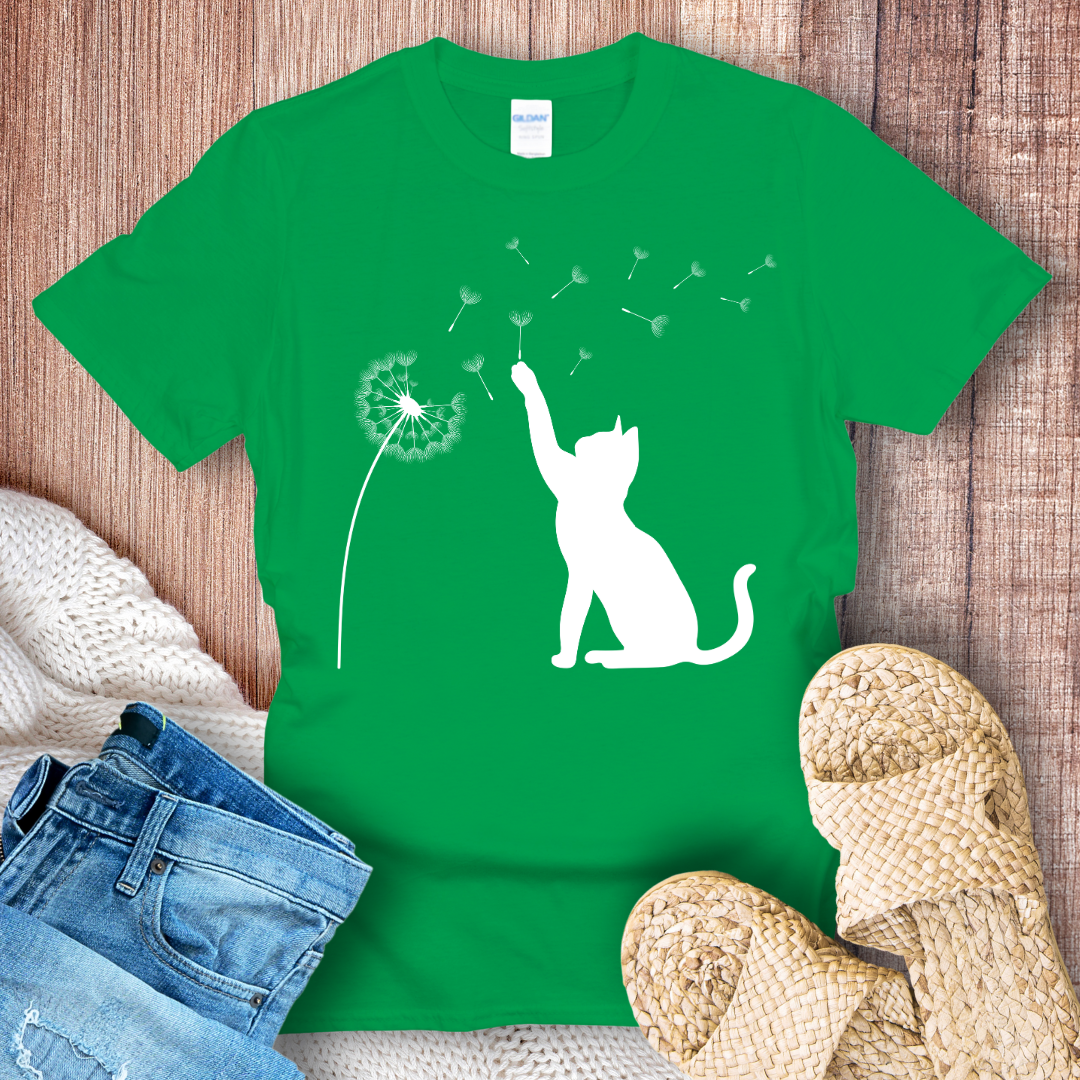 Cat and Dandelion Minimalistic T-Shirt