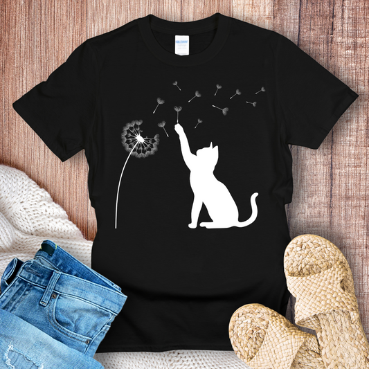 Cat and Dandelion Minimalistic T-Shirt