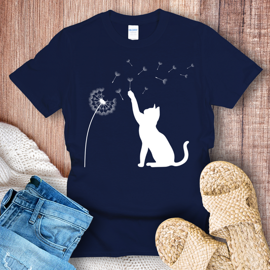 Cat and Dandelion Minimalistic T-Shirt