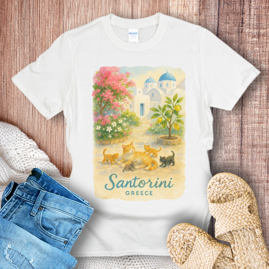 Cat Mom in Santorini Greece T-Shirt