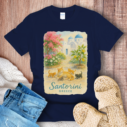 Cat Mom in Santorini Greece T-Shirt