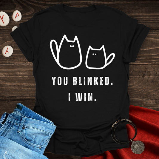 You Blinked I Win – Minimalist Doodle Cat T-Shirt
