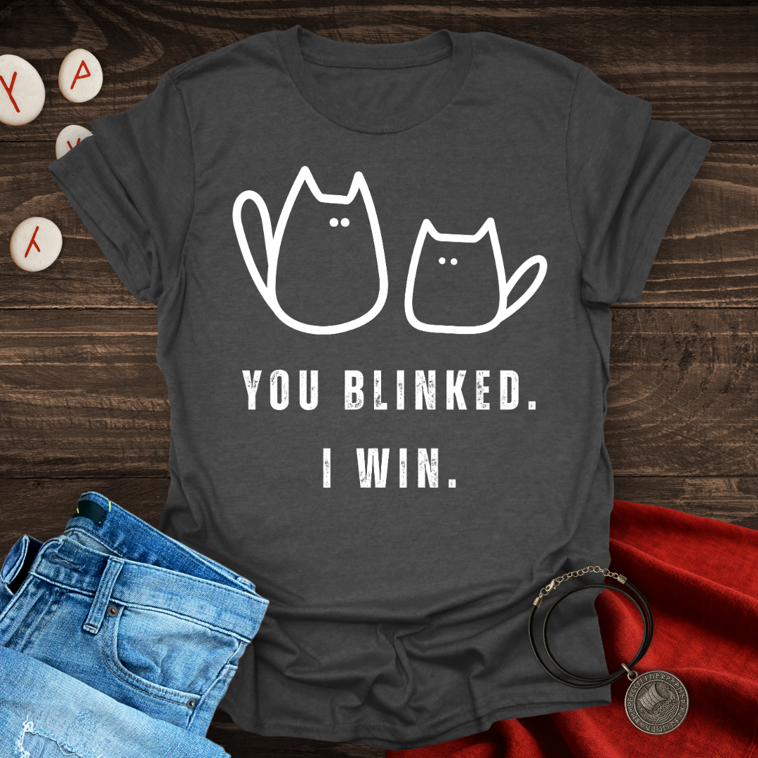 You Blinked I Win – Minimalist Doodle Cat T-Shirt