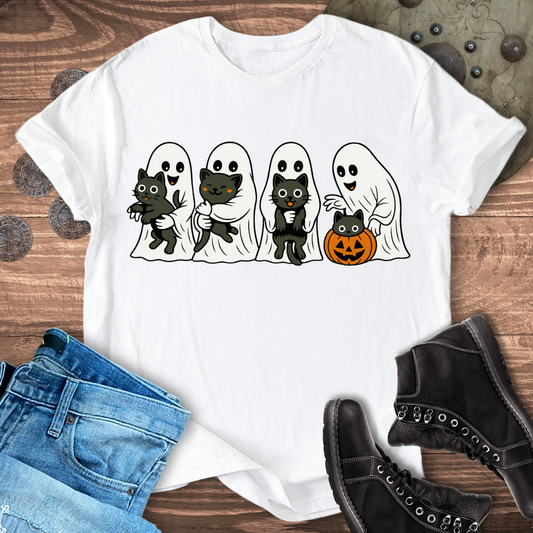 Ghosts & Black Cats – Halloween Graphic T-Shirt