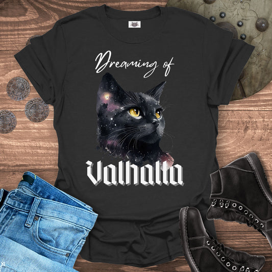 Dreaming of Valhalla – Celestial Norse Mythology Cat T-Shirt