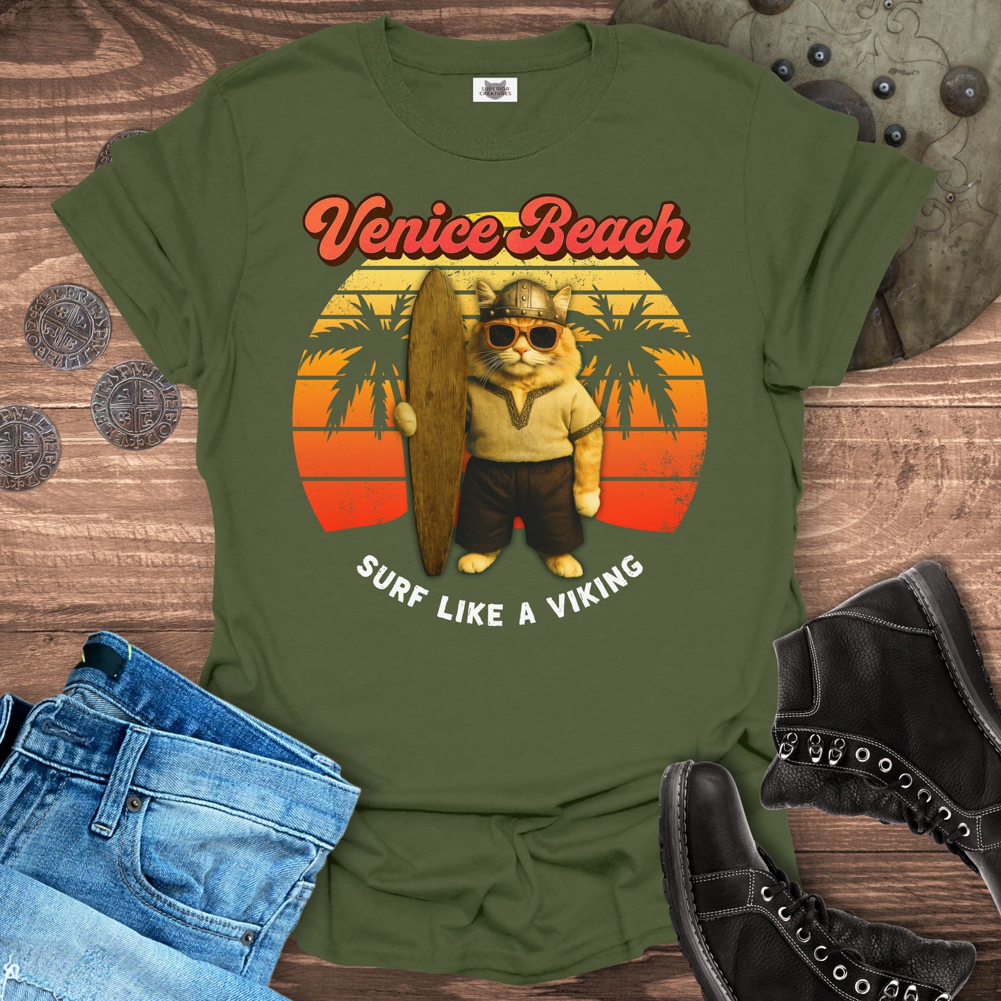 Surf Like a Viking –  Cat T-Shirt