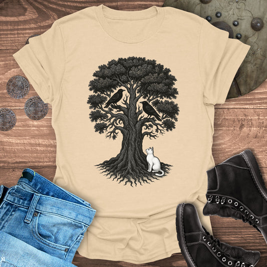 Yggdrasil & the Ravens Viking Cat T-Shirt