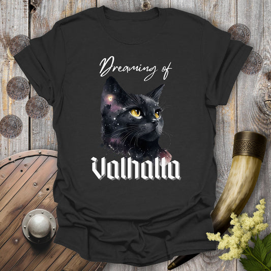 Dreaming of Valhalla – Celestial Norse Mythology Cat T-Shirt