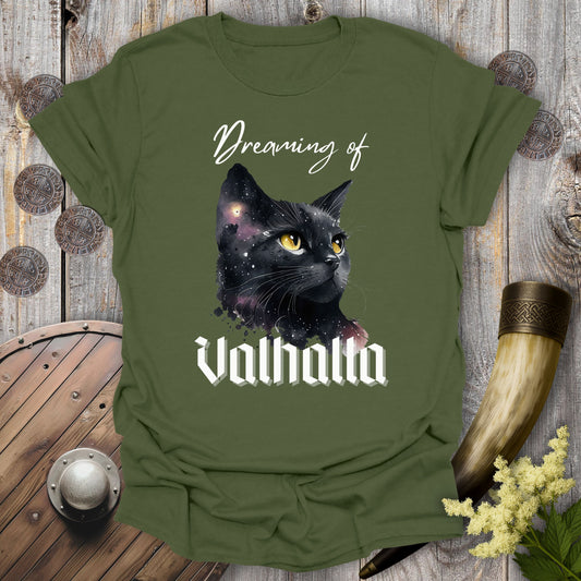 Dreaming of Valhalla – Celestial Norse Mythology Cat T-Shirt