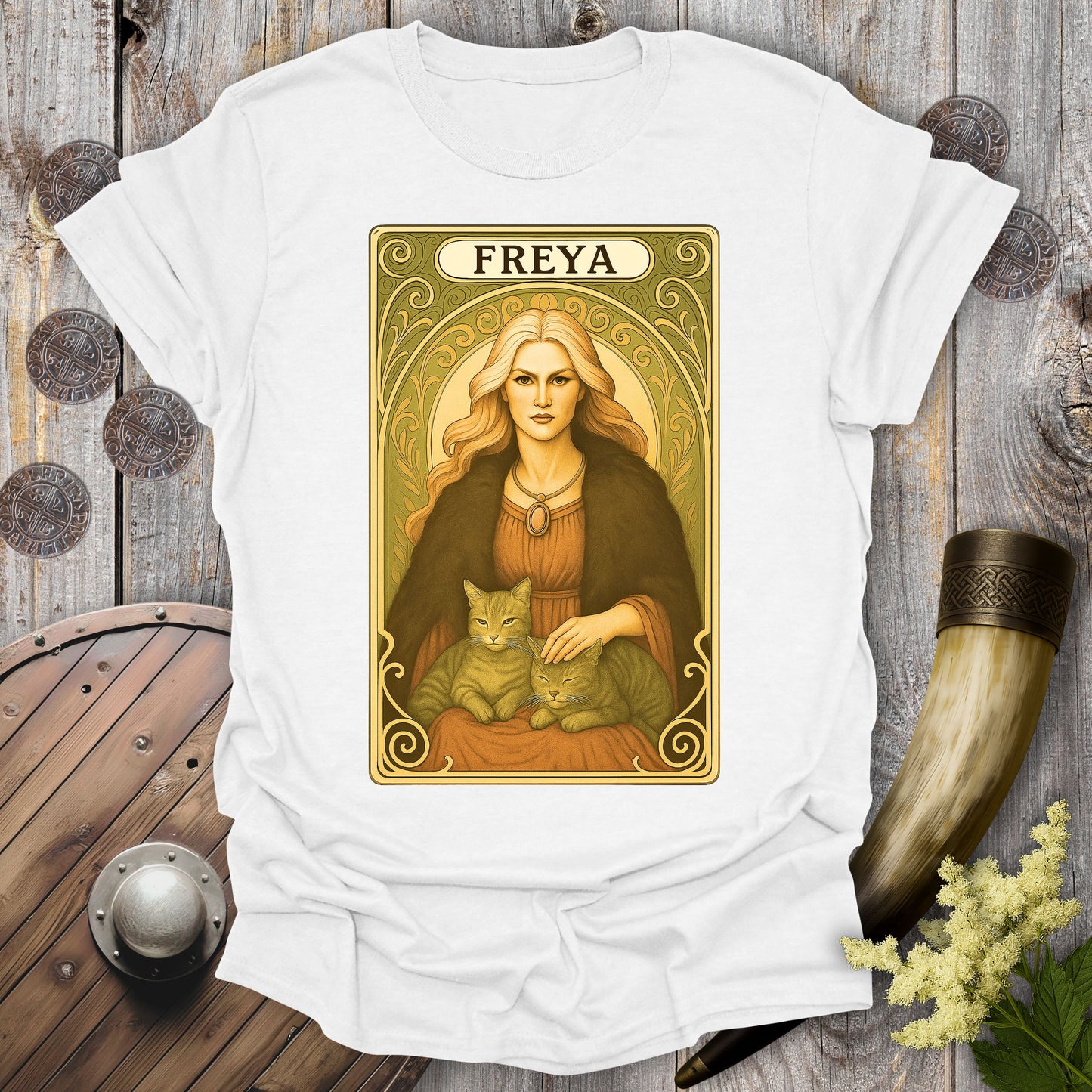 Freya with Cats Tarot Card T-Shirt
