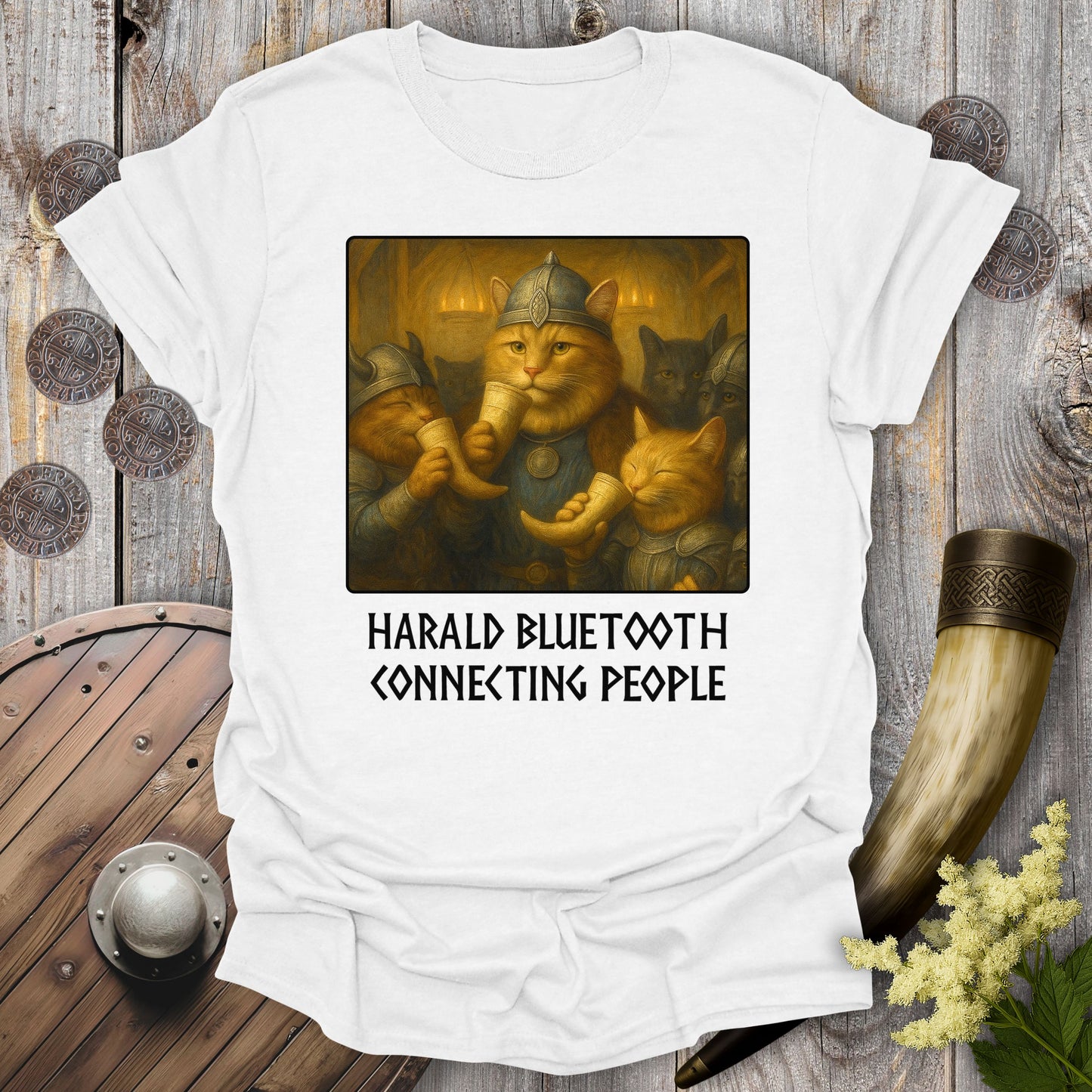 Harald Bluetooth Connecting People Viking Cat T-Shirt