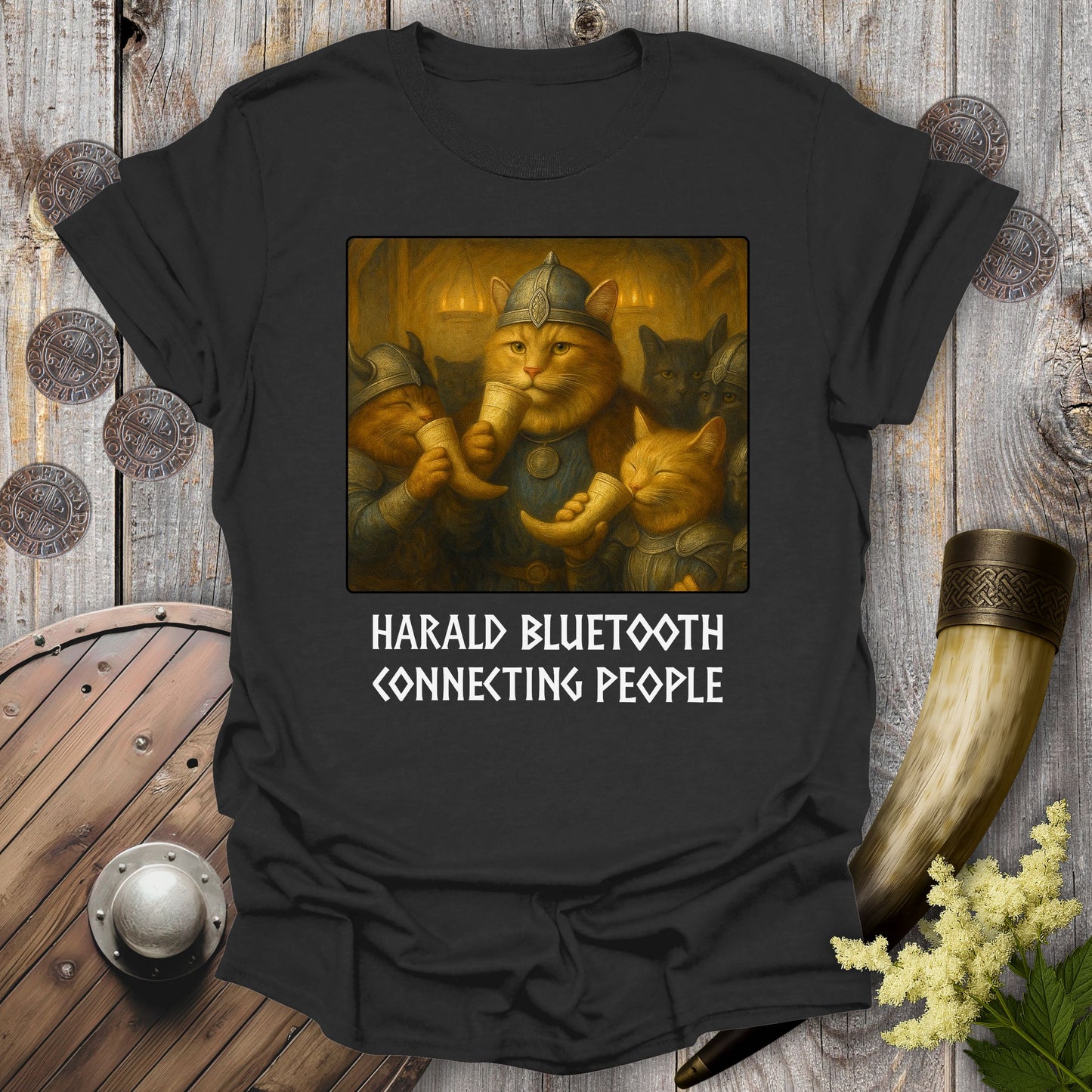 Harald Bluetooth Connecting People Viking Cat T-Shirt