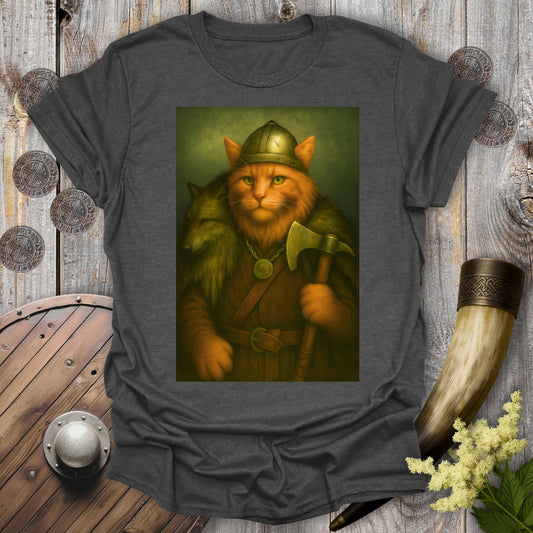 Viking Cat in Wolfskin Portrait T-Shirt