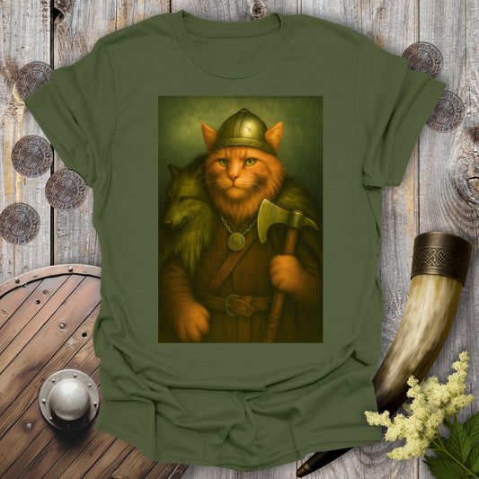 Viking Cat in Wolfskin Portrait T-Shirt