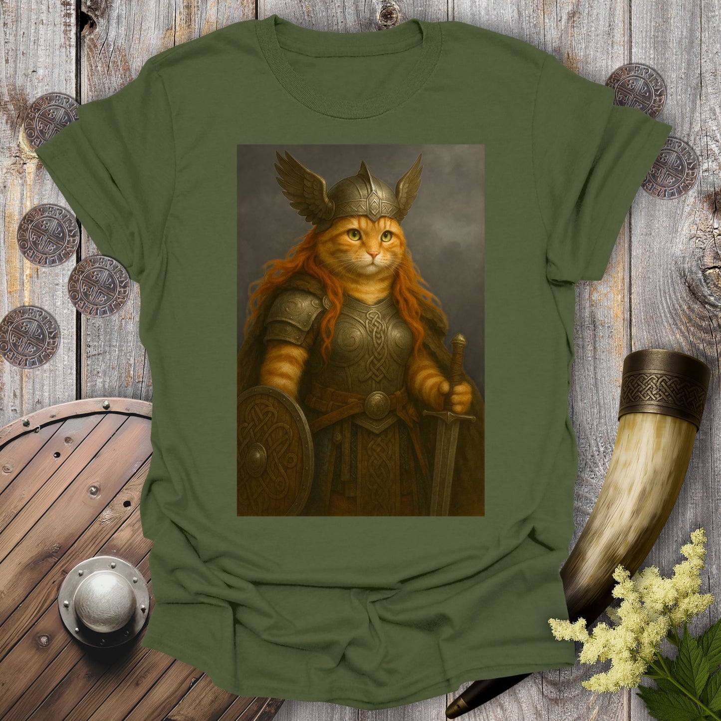 Valkyrie Warrior Cat Portrait T-Shirt