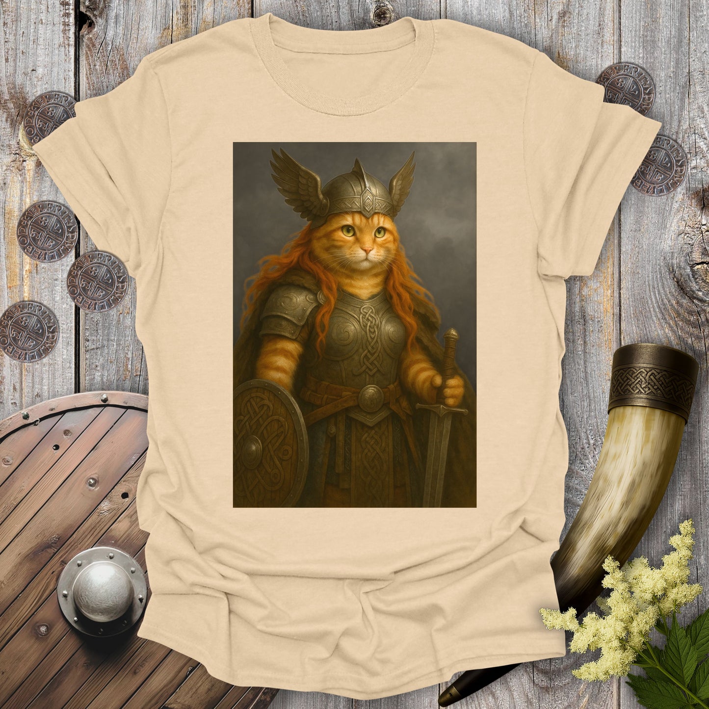 Valkyrie Warrior Cat Portrait T-Shirt