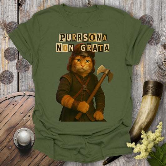 'Purrsona Non Grata' Ransom Note Viking Cat T-Shirt