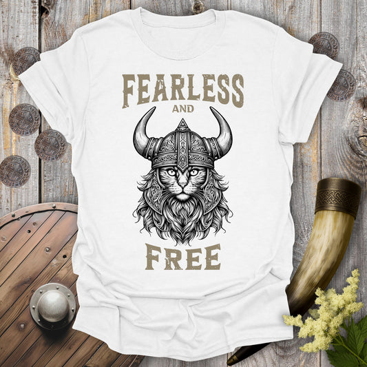 Fearless and Free Viking Cat T-Shirt (Dark & Ghost Edition)