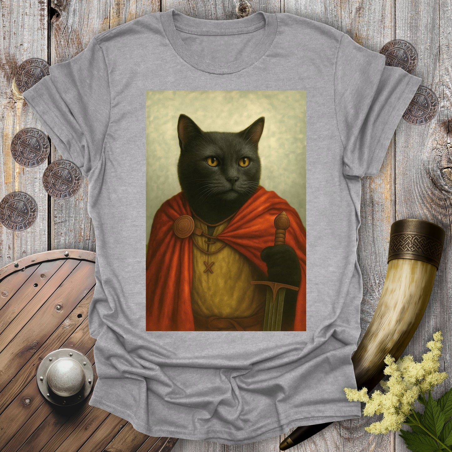 Viking Black Cat Portrait Noble Warrior T-Shirt