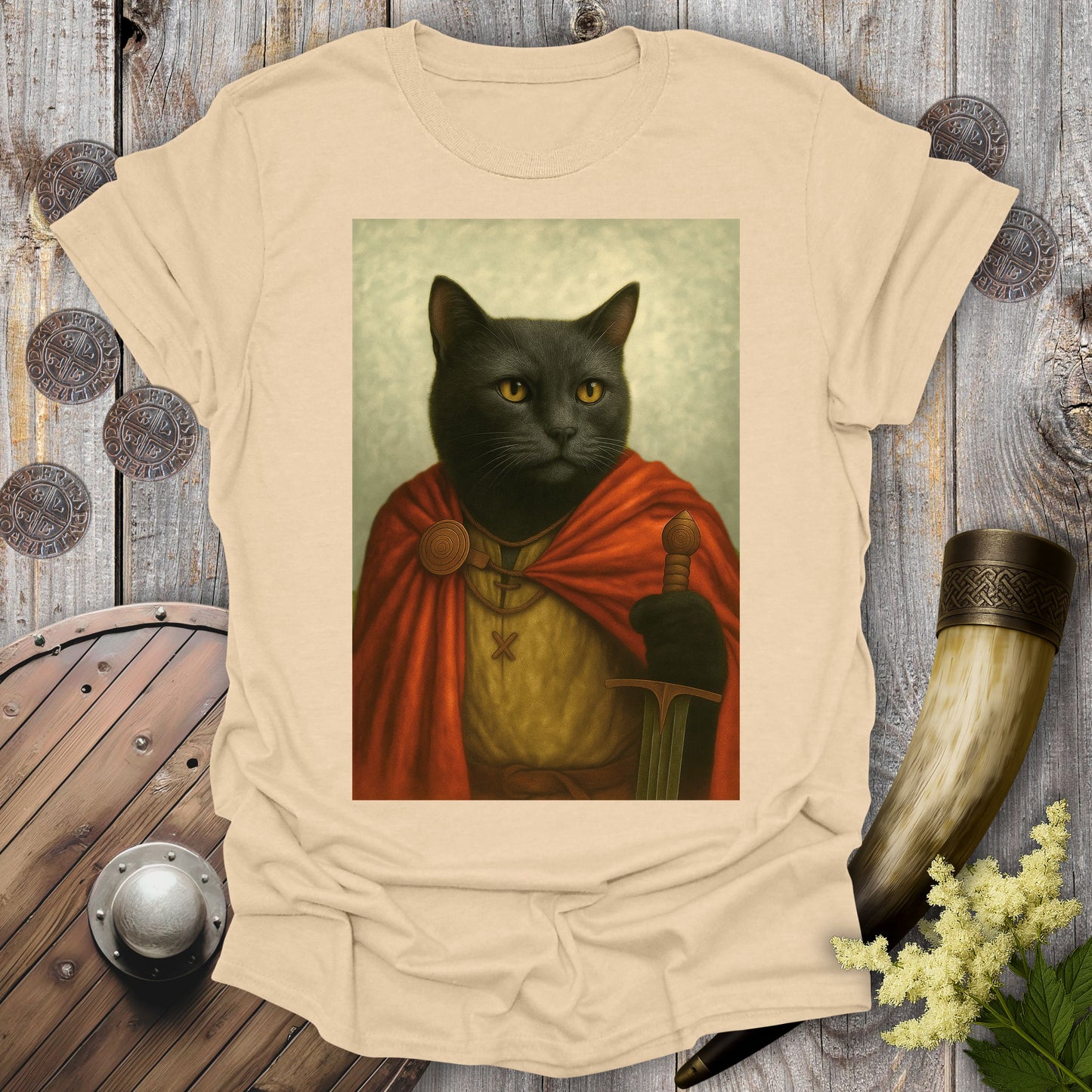 Viking Black Cat Portrait Noble Warrior T-Shirt