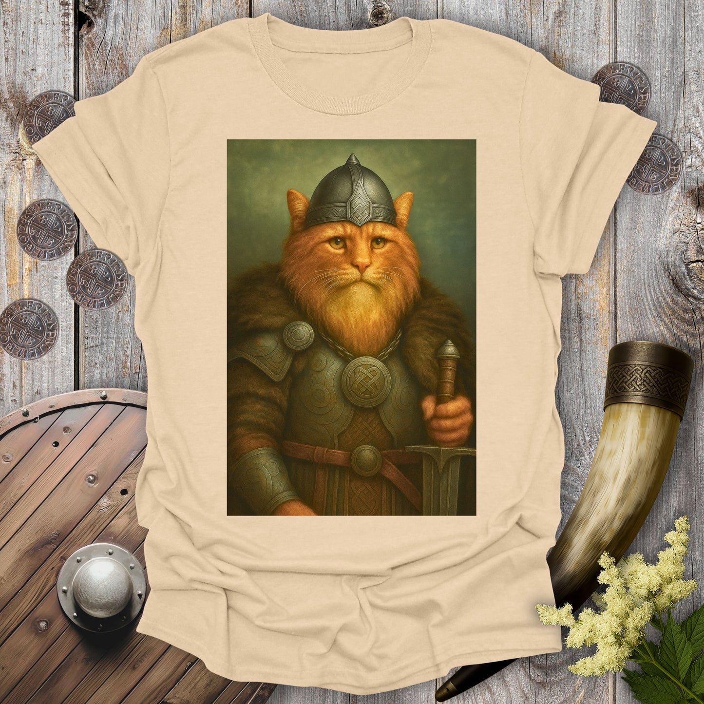 Viking Cat Portrait Warrior King T-Shirt