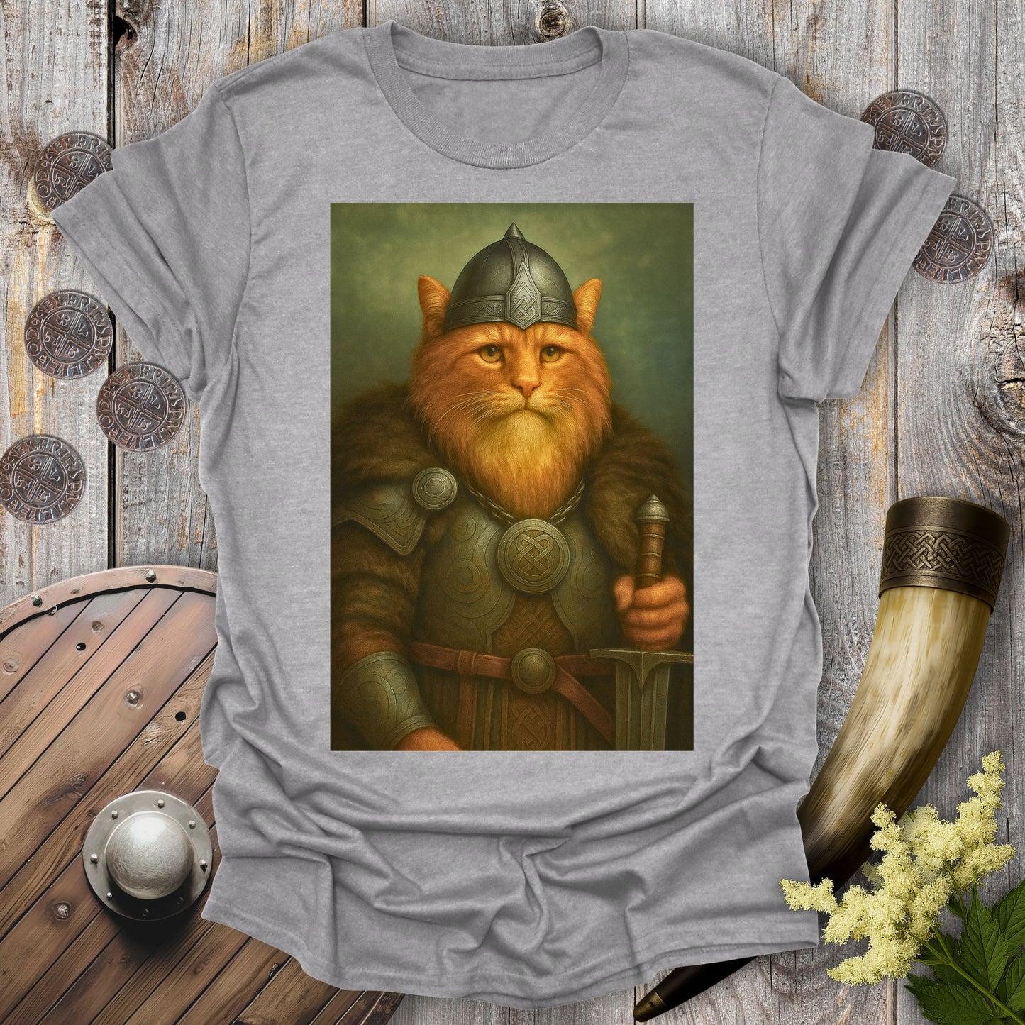 Viking Cat Portrait Warrior King T-Shirt