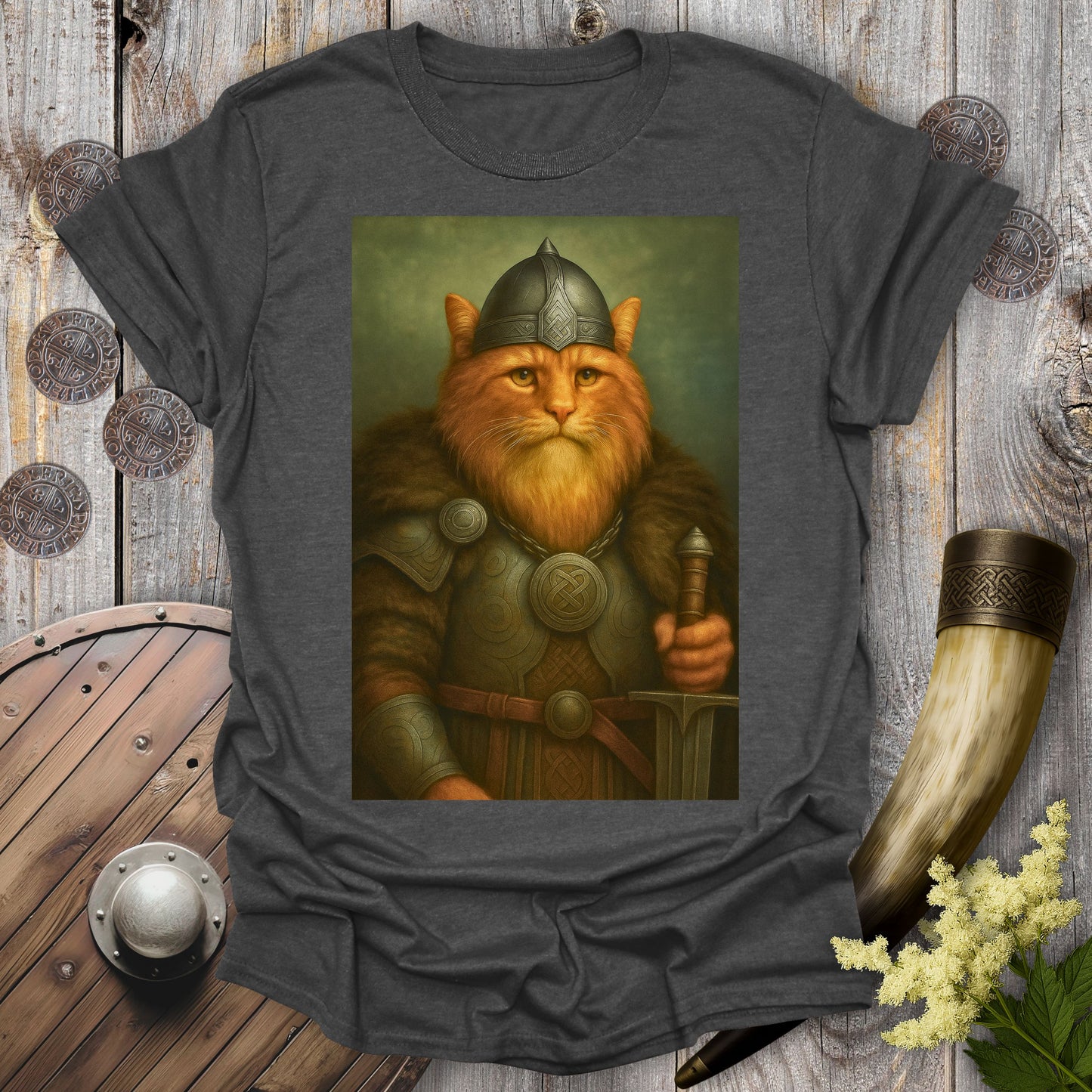Viking Cat Portrait Warrior King T-Shirt
