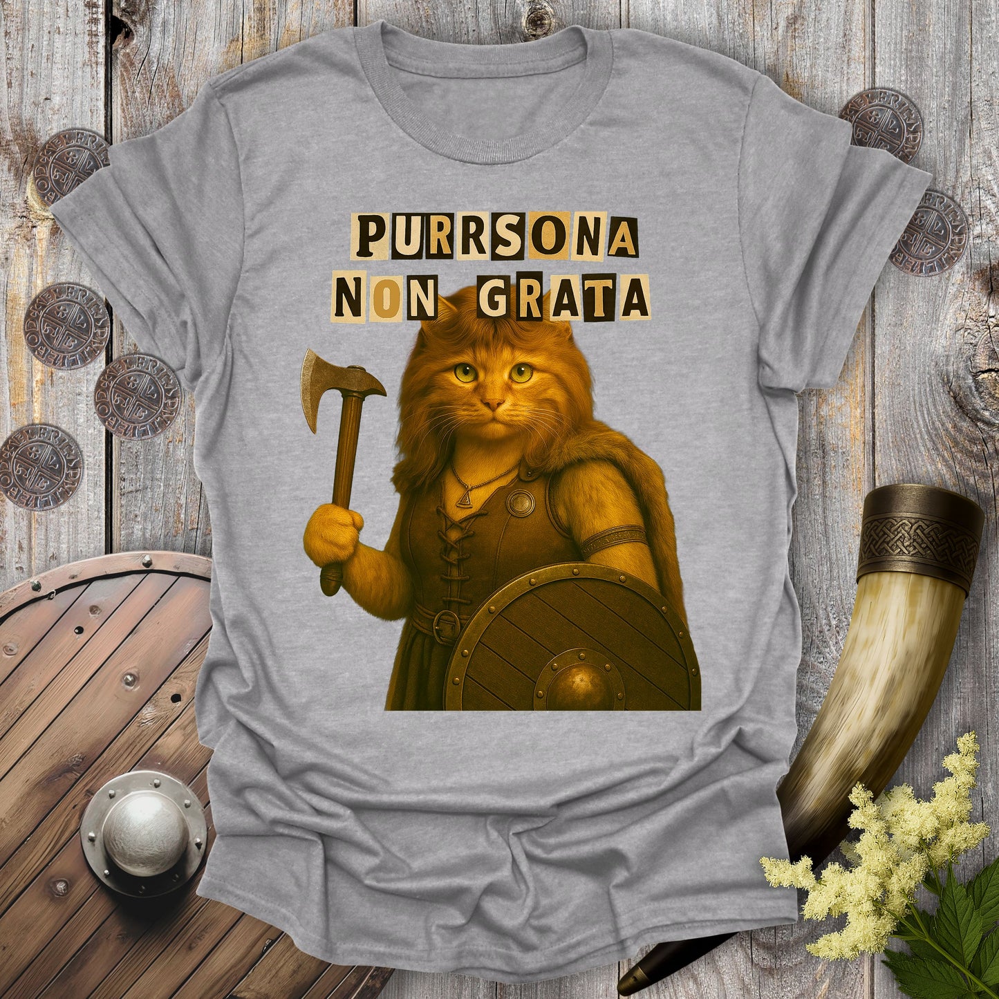 'Purrsona Non Grata' Ransom Note Shieldmaiden T-Shirt