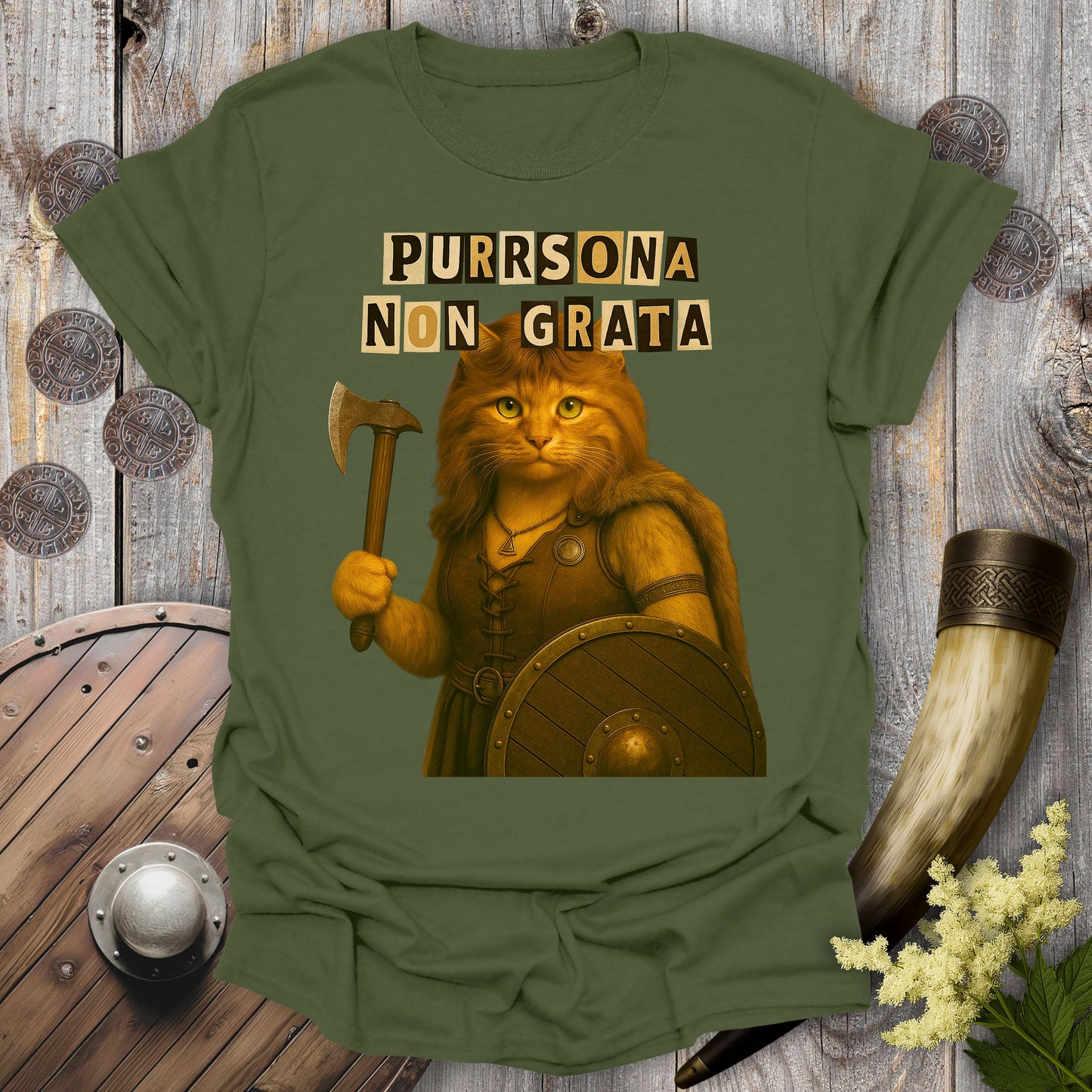 'Purrsona Non Grata' Ransom Note Shieldmaiden T-Shirt