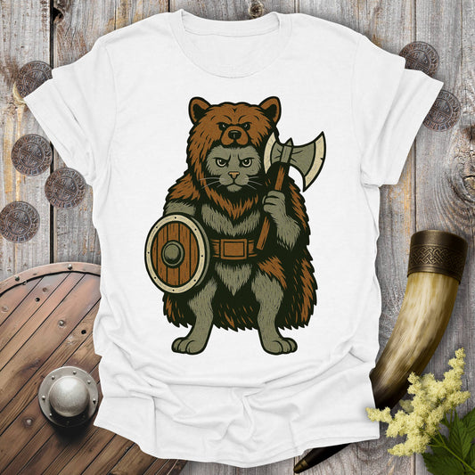 Berserker Cat in Bear Skin Viking Warrior T-Shirt