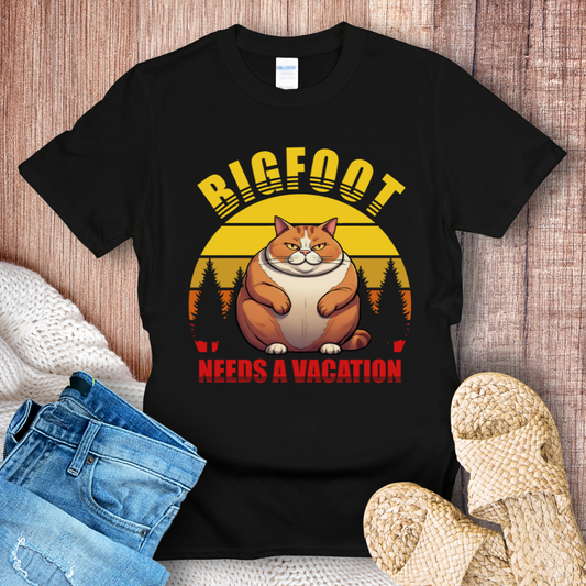 Bigfoot Needs a Vacation Cat T-Shirt
