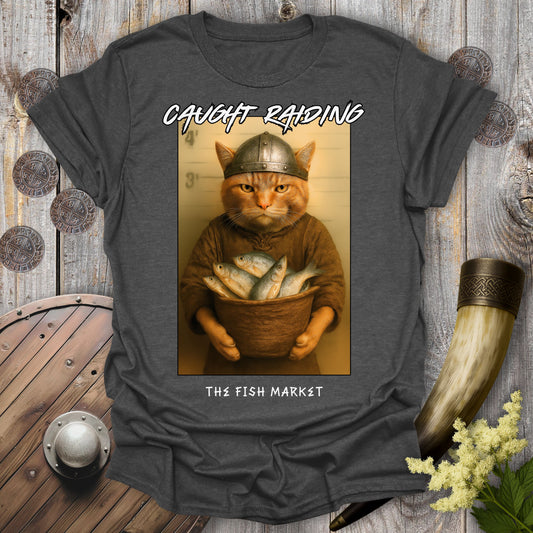 Caught Raiding the Fish Market – Viking Cat T-Shirt