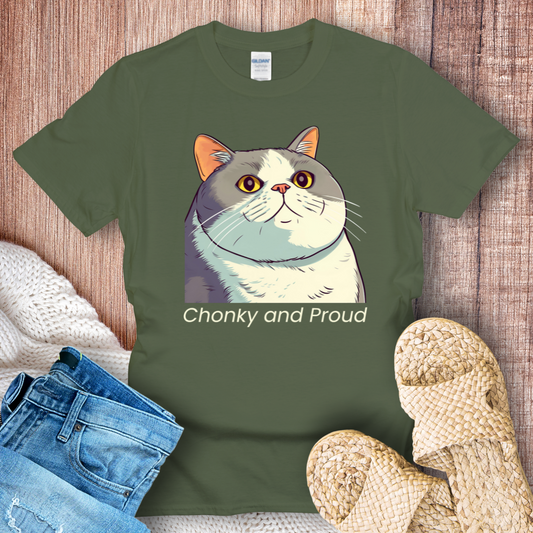 Chonky and Proud – Funny Chubby Cat Graphic T-Shirt