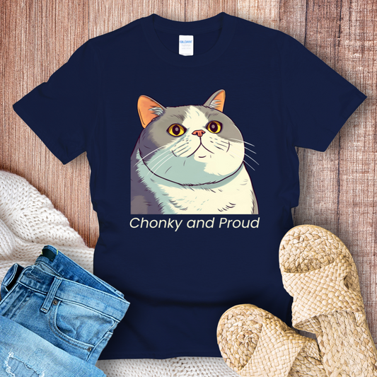 Chonky and Proud – Funny Chubby Cat Graphic T-Shirt