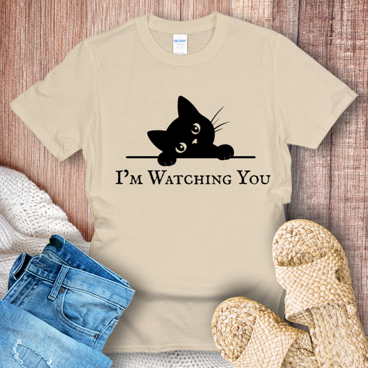 I'm Watching You – Cute Peekaboo Black Cat Graphic T-Shirt