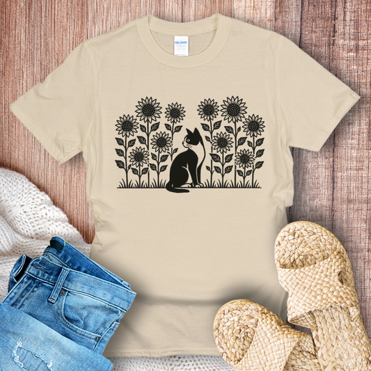 Cat in a Sunflower Garden T-shirt