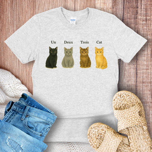 Un, Deux, Trois, Cat Color Print T-Shirt