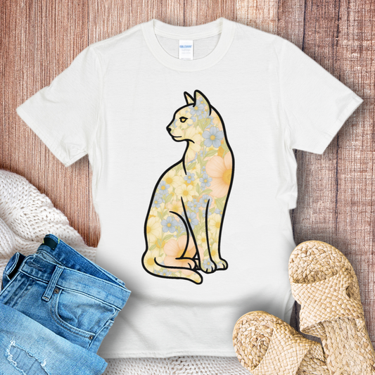 Retro Floral Cat T-Shirt