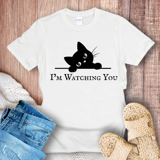 I'm Watching You – Cute Peekaboo Black Cat Graphic T-Shirt