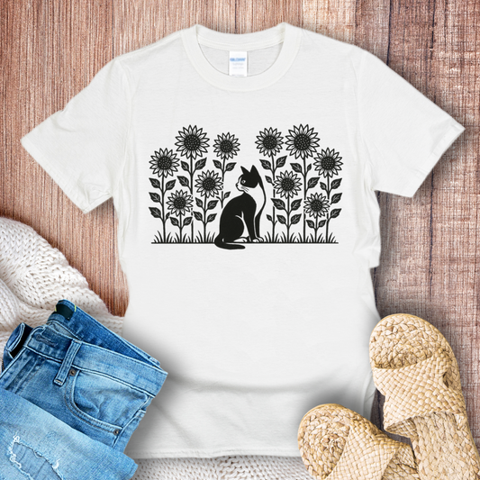 Cat in a Sunflower Garden T-shirt