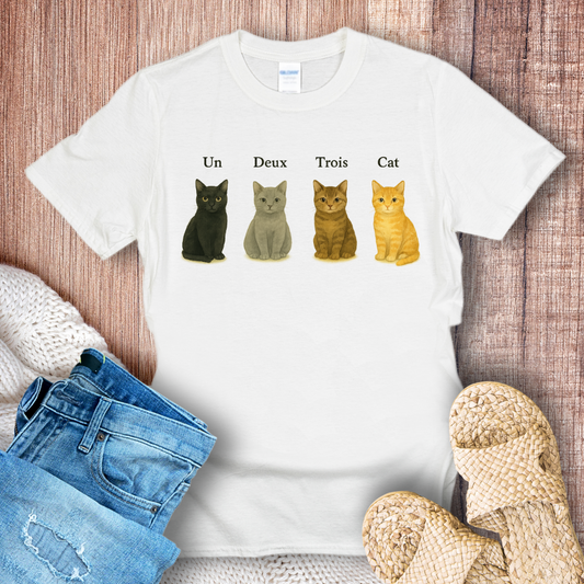 Un, Deux, Trois, Cat Color Print T-Shirt